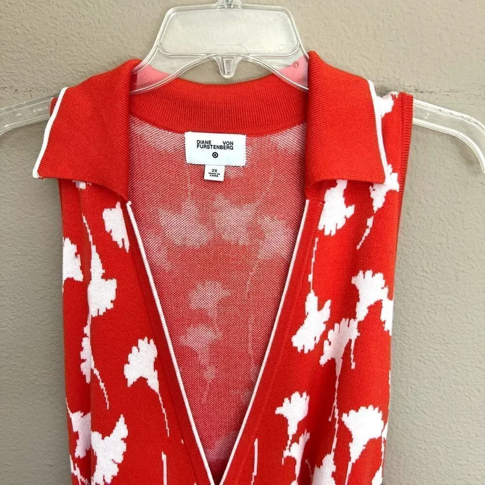 DVF x Target Collared Sleeveless Ginkgo Cherry Tomato Sweaterknit Wrap Dress - Picture 3 of 12